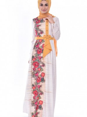 Sefamerve Hardal Çiçek Desenli Elbise
