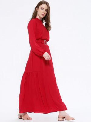 Missemramiss Kırmızı Kemerli Elbise