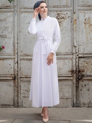 Selma Sarı Design Beyaz Cotton Elbise