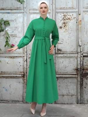 Selma Sarı Design Yeşil Cotton Elbise