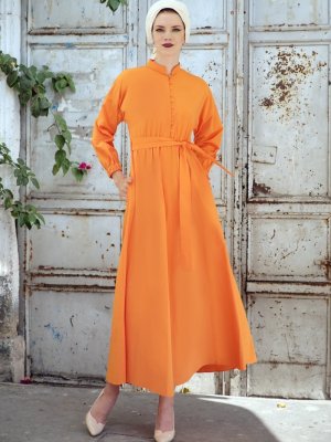 Selma Sarı Design Turuncu Cotton Elbise