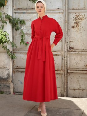 Selma Sarı Design Kırmızı Cotton Elbise