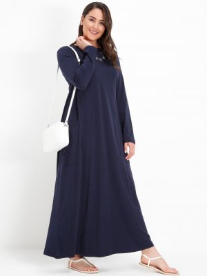 Alia Lacivert Doğal Kumaşlı Cep Detaylı Elbise