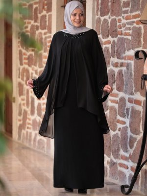 Amine Hüma Siyah Asya Elbise