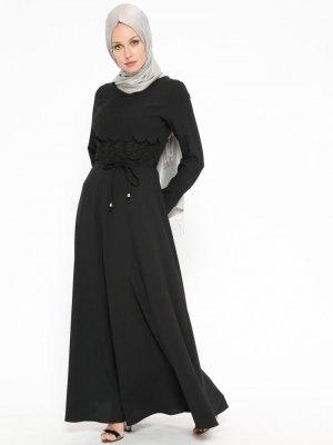 Jamila Siyah Güpür Detaylı Elbise