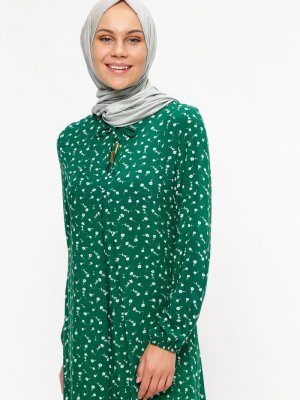 Ginezza Yeşil Çiçekli Elbise