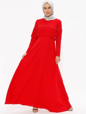Loreen By Puane Kırmızı Püskül Detaylı Elbise
