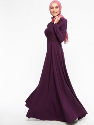 Loreen By Puane Mor Güpür Detaylı Elbise