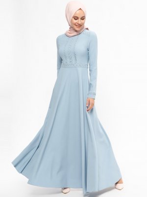 Loreen By Puane Mavi Güpür Detaylı Elbise