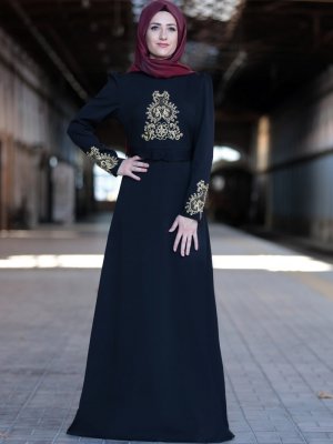 Sure Tesettür Siyah Feyza Abiye Elbise