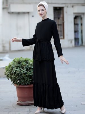 Selma Sarı Design Siyah Vintage Elbise