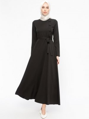 Jamila Siyah Kuşaklı Elbise
