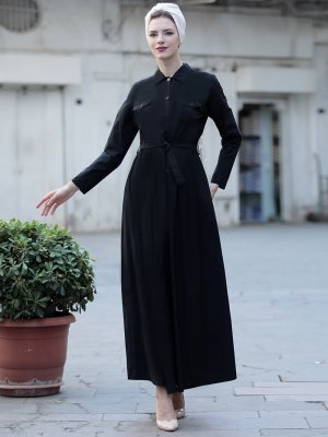 Selma Sarı Design Siyah Cepli Spor Elbise