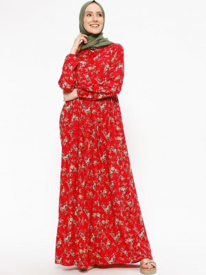SUEM Kırmızı Çiçek Desenli Elbise