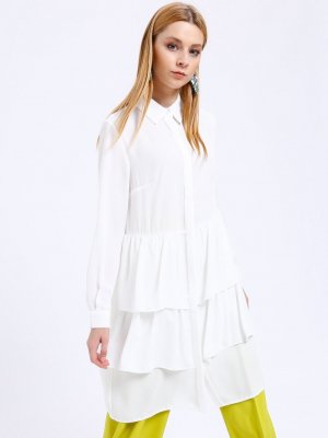 Fashion Light Beyaz Gizli Düğmeli Tunik