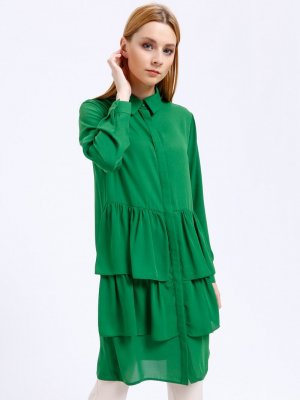Fashion Light Yeşil Gizli Düğmeli Tunik