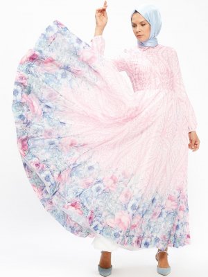 Muslima Wear Pembe Rose Blossom Abiye Elbise