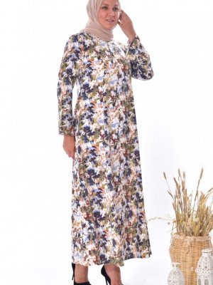 Sefamerve Lacivert Büyük Beden Desenli Elbise
