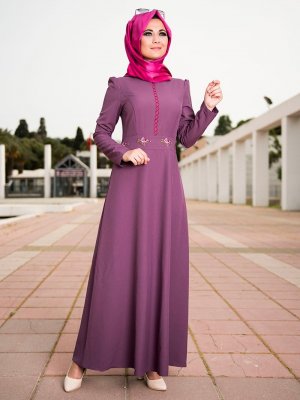 Nurgül Çakır Mor Kanaviçe Elbise