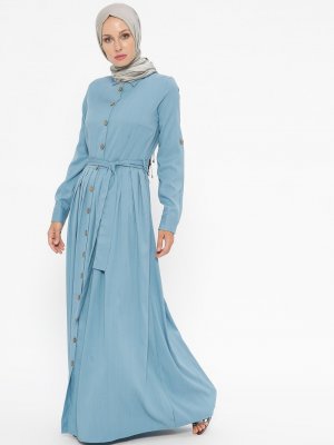 BÜRÜN Mavi Boydan Düğmeli Elbise