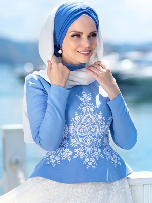 Muslima Wear Mavi Blue Pearl Bluz