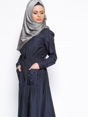 Muslima Wear Lacivert Blazer Abiye Elbise