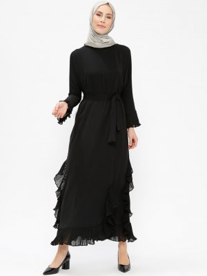 Tuncay Siyah Fırfırlı Elbise