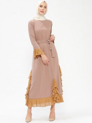 Tuncay Camel Fırfırlı Elbise