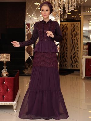 Selma Sarı Design Mor Vintage Abiye Elbise