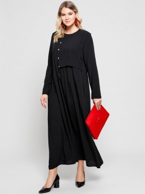 Alia Siyah Doğal Kumaşlı Cep Detaylı Elbise