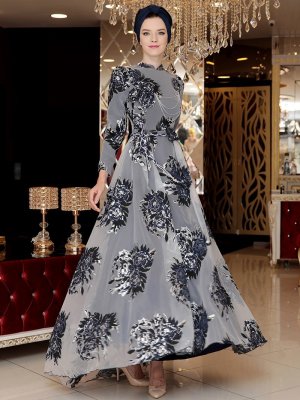 Selma Sarı Design Lacivert Silver Abiye Elbise