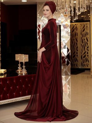 Selma Sarı Design Bordo Riva Abiye Elbise