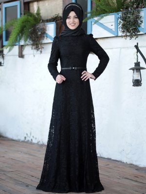 Al-Marah Siyah Işıl Abiye Elbise