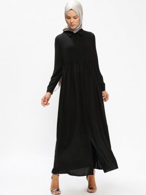 ALESYA Siyah Boydan Düğmeli Elbise