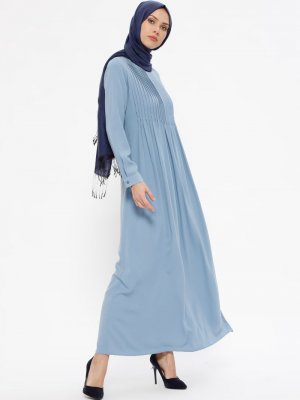 ALESYA Mavi Biye Detaylı Elbise