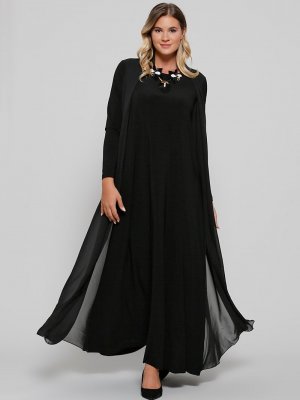 Alia Siyah Şifon Parçalı Abiye Elbise