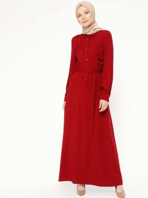 ZENANE Kırmızı Fırfır Detaylı Elbise