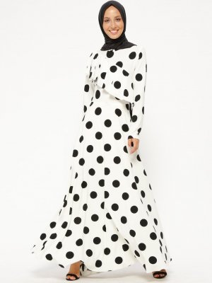 Lâl By Hilal Siyah Beyaz Puantiyeli Elbise