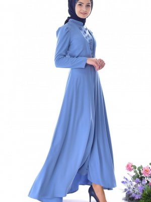 Sefamerve Mavi İncili Kuşaklı Elbise