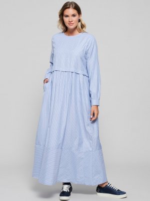 Alia Mavi Cep Detaylı Pamuklu Elbise
