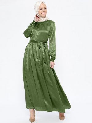 BÜRÜN Yeşil Fermuar Detaylı Elbise