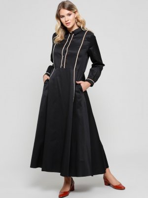 Alia Siyah Doğal Kumaşlı Düğme Detaylı Elbise