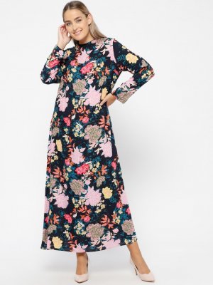 MisCats Lacivert Çiçekli Elbise