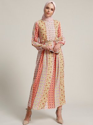 Refka Karışık Renkli Desenli Elbise