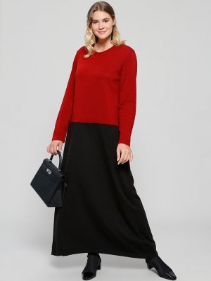 Alia Kırmızı Siyah Triko Elbise