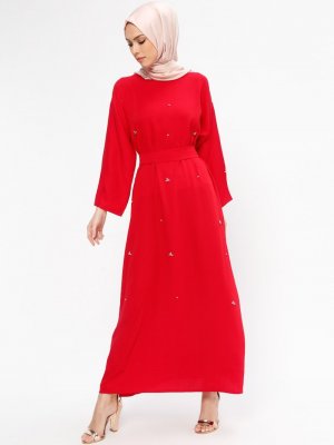 Tuncay Kırmızı Taşlı Elbise