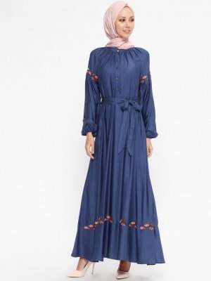 CML Collection İndigo Belmando Nakış Detaylı Elbise