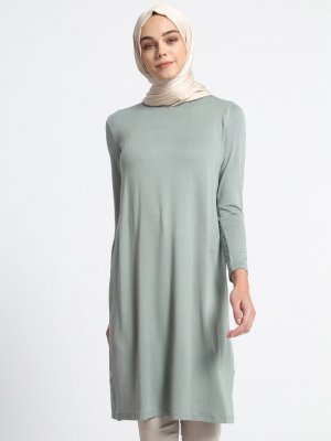 Everyday Basic Zeytin Yeşili 100 cm Doğal Kumaştan Ara Boy Basic Tunik