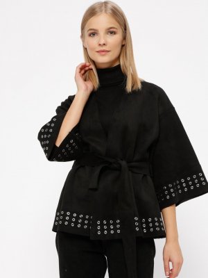 Kaktüs Siyah Kuşgözlü Süet Kimono