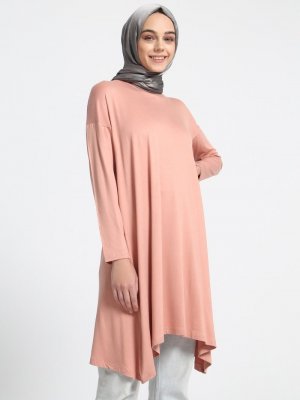 Everyday Basic Pastel Pembe 90 cm Doğal Kumaştan Asimetrik Tunik